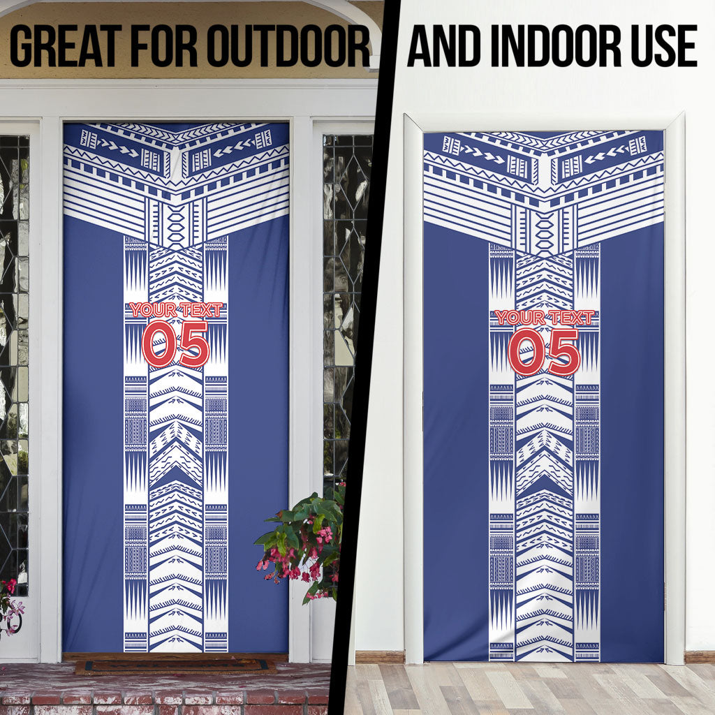 Custom Rugby Toa Samoa Door Cover Samoan Tatau Blue Version LT05 - Polynesian Pride