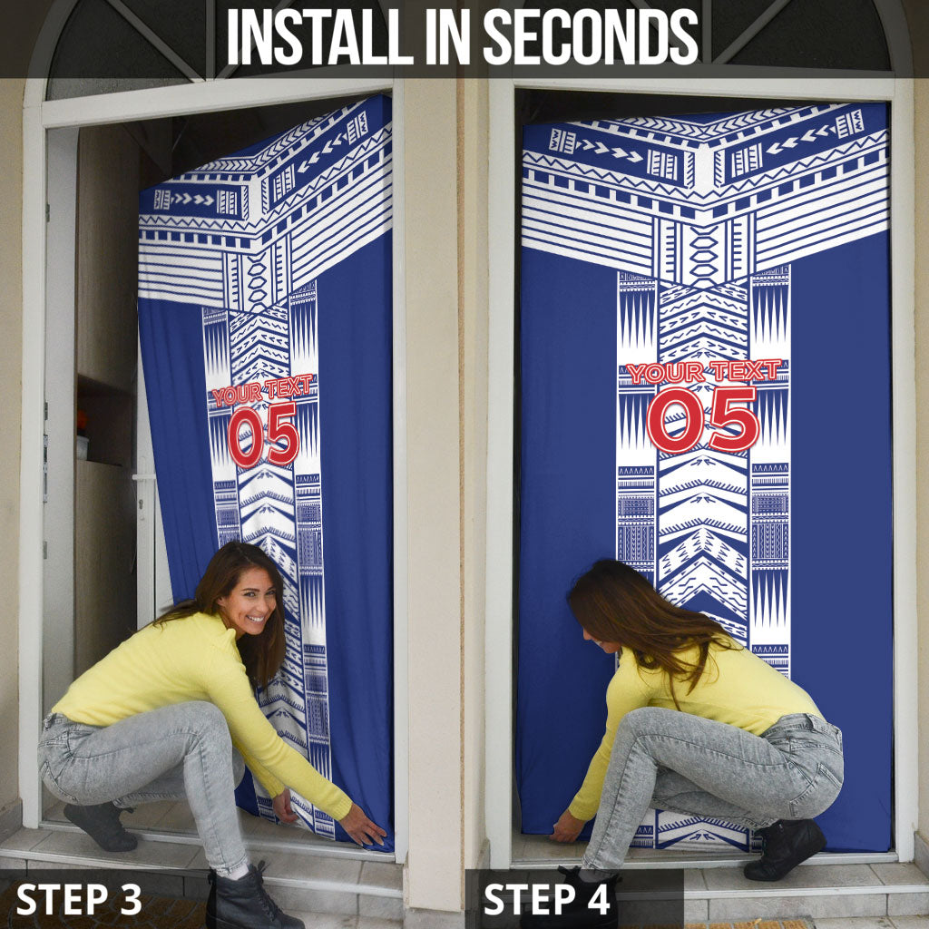 Custom Rugby Toa Samoa Door Cover Samoan Tatau Blue Version LT05 - Polynesian Pride