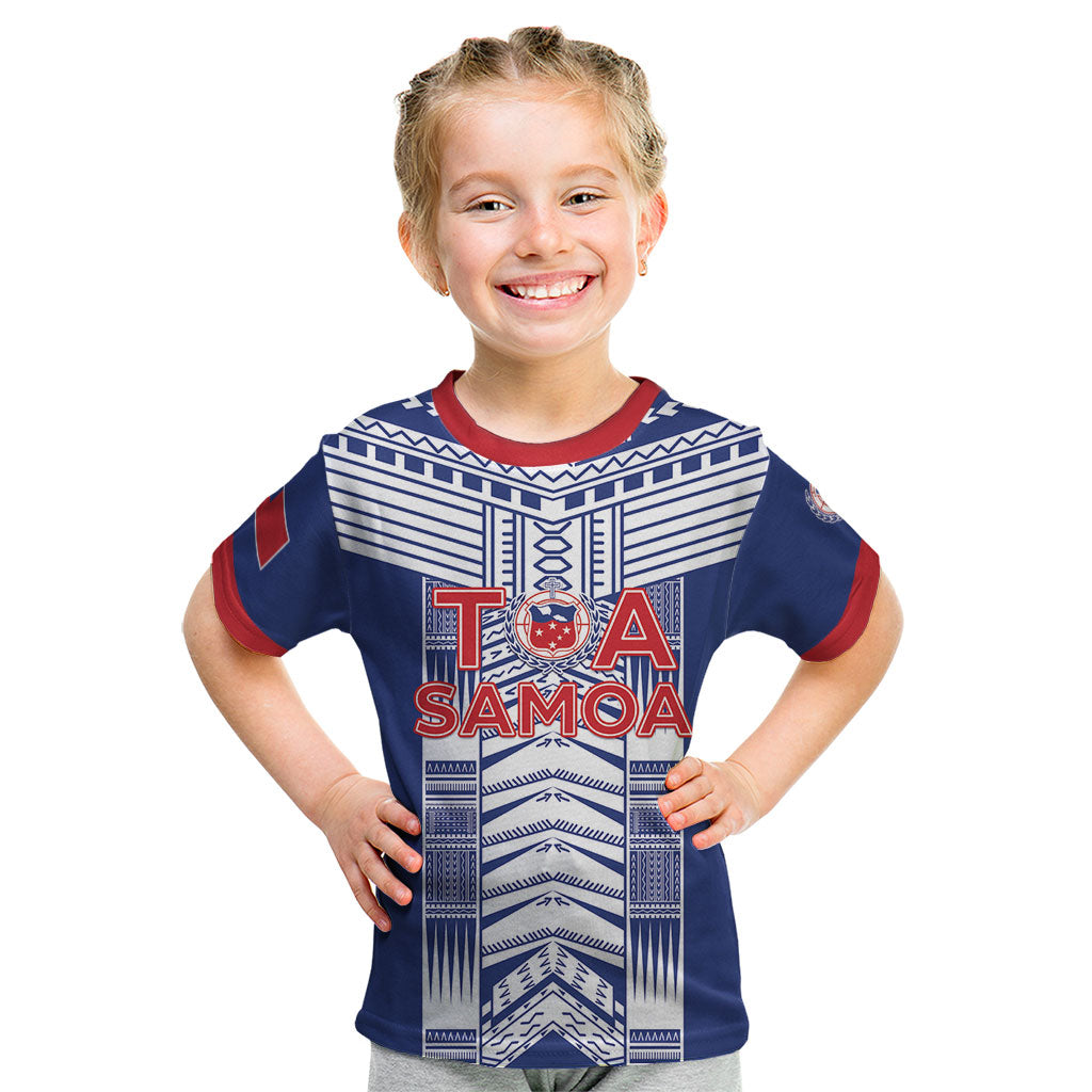 Custom Rugby Toa Samoa Kid T Shirt Samoan Tatau Blue Version LT05 Blue - Polynesian Pride