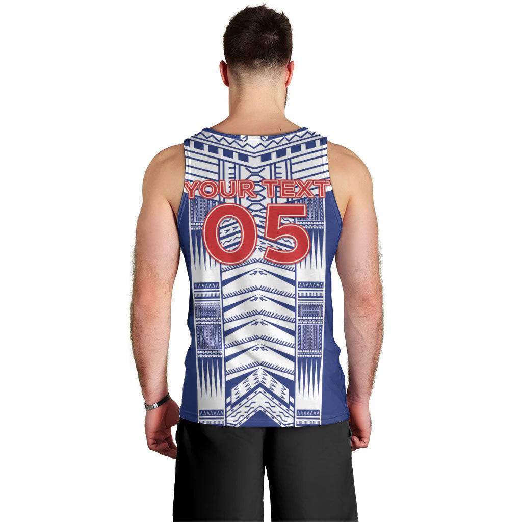 Custom Rugby Toa Samoa Men Tank Top Samoan Tatau Blue Version LT05 - Polynesian Pride