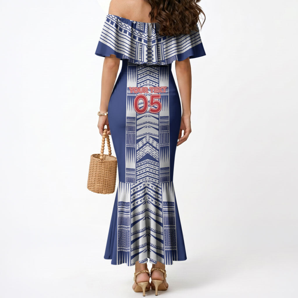 Custom Rugby Toa Samoa Mermaid Dress Samoan Tatau Blue Version LT05 - Polynesian Pride
