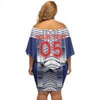 Custom Rugby Toa Samoa Off Shoulder Short Dress Samoan Tatau Blue Version LT05 - Polynesian Pride