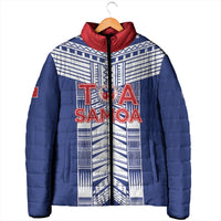 Custom Rugby Toa Samoa Padded Jacket Samoan Tatau Blue Version LT05 - Polynesian Pride
