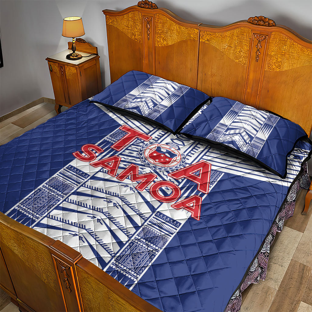 Rugby Toa Samoa Quilt Bed Set Samoan Tatau Blue Version LT05 - Polynesian Pride