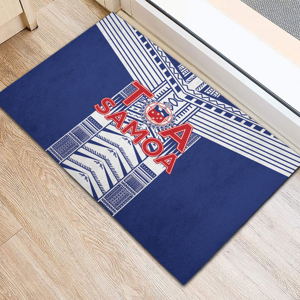 Rugby Toa Samoa Rubber Doormat Samoan Tatau Blue Version LT05 - Polynesian Pride