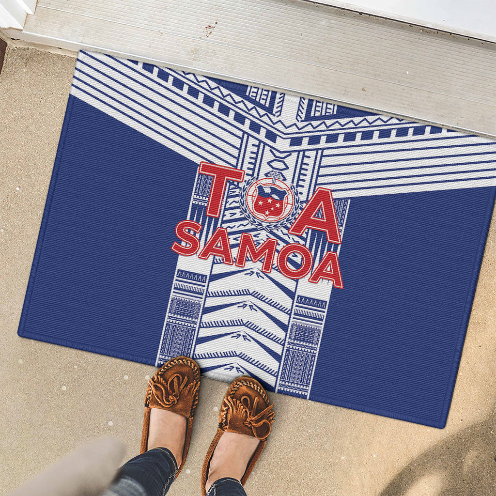 Rugby Toa Samoa Rubber Doormat Samoan Tatau Blue Version LT05 - Polynesian Pride