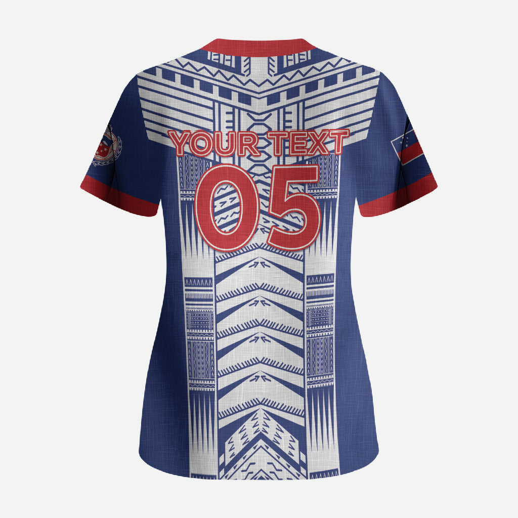 Custom Rugby Toa Samoa Scrub Top Samoan Tatau Blue Version LT05 - Polynesian Pride