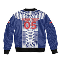 Custom Rugby Toa Samoa Sleeve Zip Bomber Jacket Samoan Tatau Blue Version LT05 - Polynesian Pride