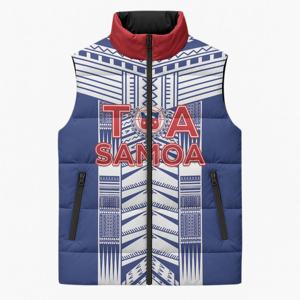 Custom Rugby Toa Samoa Sleeveless Puffer Jacket Samoan Tatau Blue Version LT05 Unisex Blue - Polynesian Pride