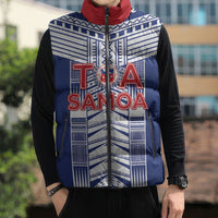 Custom Rugby Toa Samoa Sleeveless Puffer Jacket Samoan Tatau Blue Version LT05 - Polynesian Pride