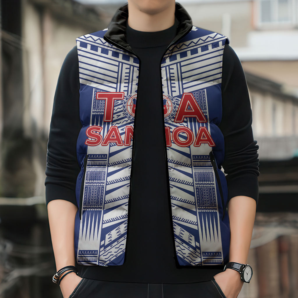 Custom Rugby Toa Samoa Sleeveless Puffer Jacket Samoan Tatau Blue Version LT05 - Polynesian Pride