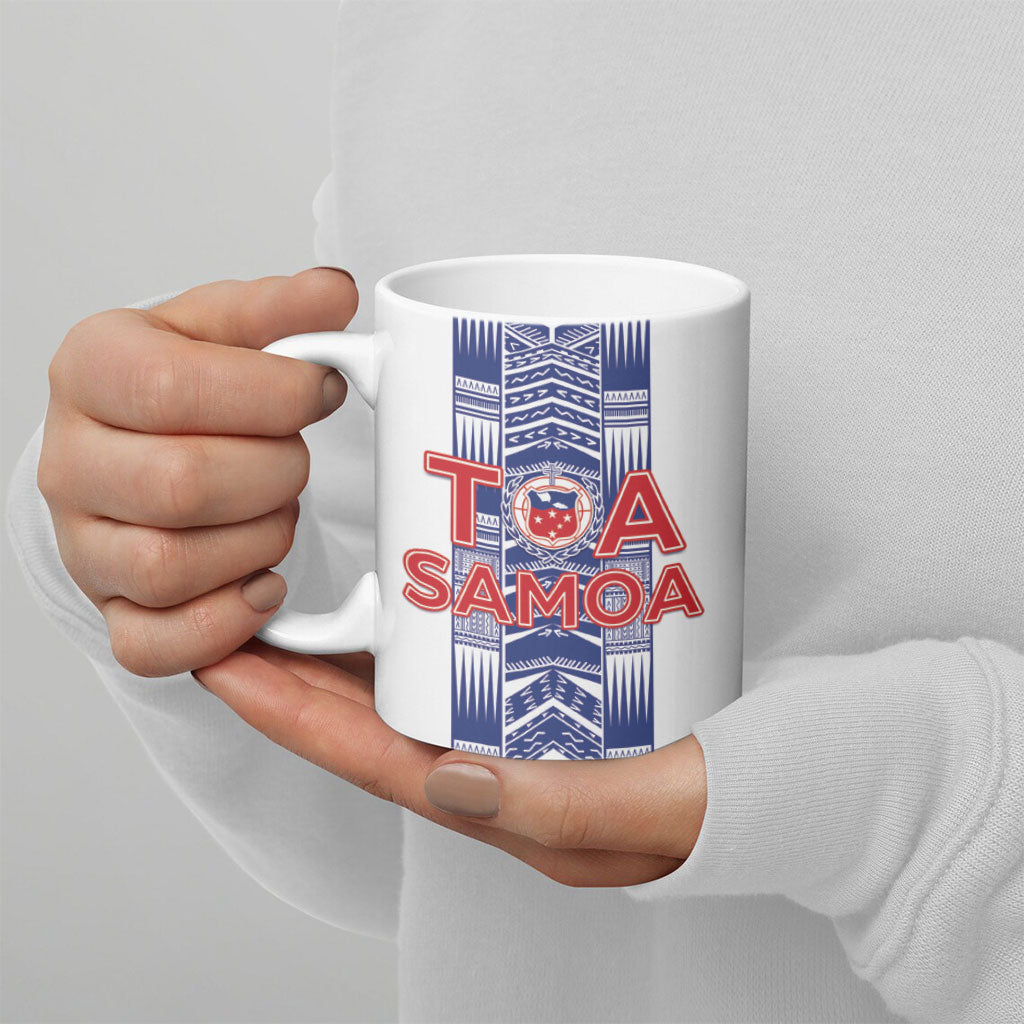 Custom Rugby Toa Samoa Ceramic Mug Samoan Tatau White Version LT05 - Polynesian Pride