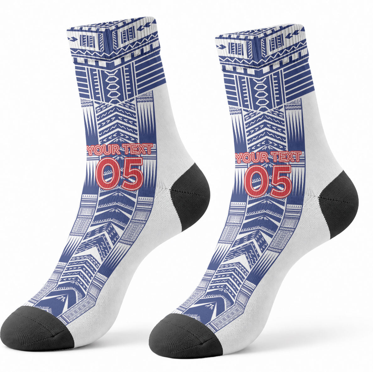 Custom Rugby Toa Samoa Crew Socks Samoan Tatau White Version LT05 - Polynesian Pride