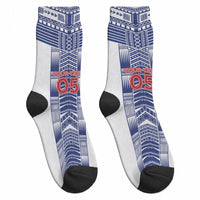Custom Rugby Toa Samoa Crew Socks Samoan Tatau White Version LT05 - Polynesian Pride