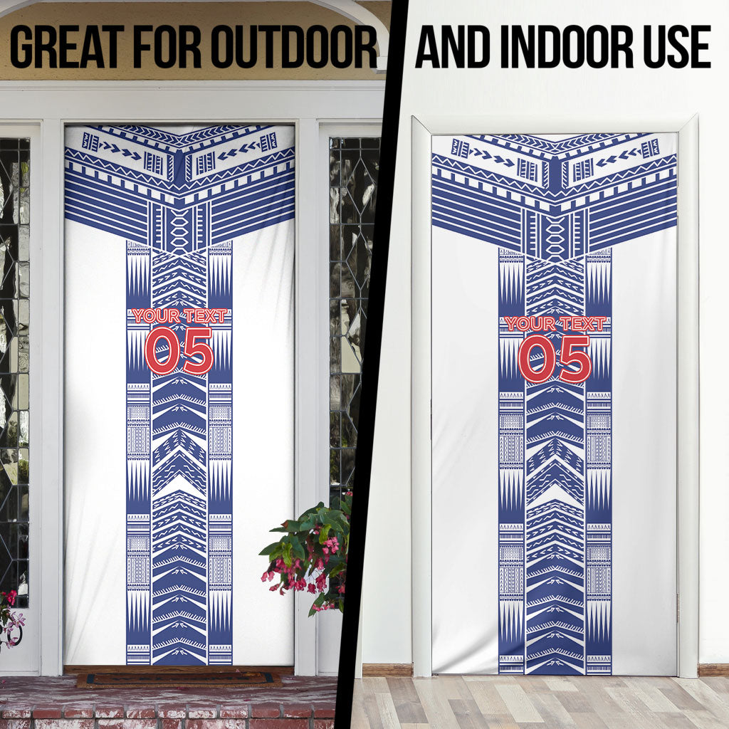 Custom Rugby Toa Samoa Door Cover Samoan Tatau White Version LT05 - Polynesian Pride