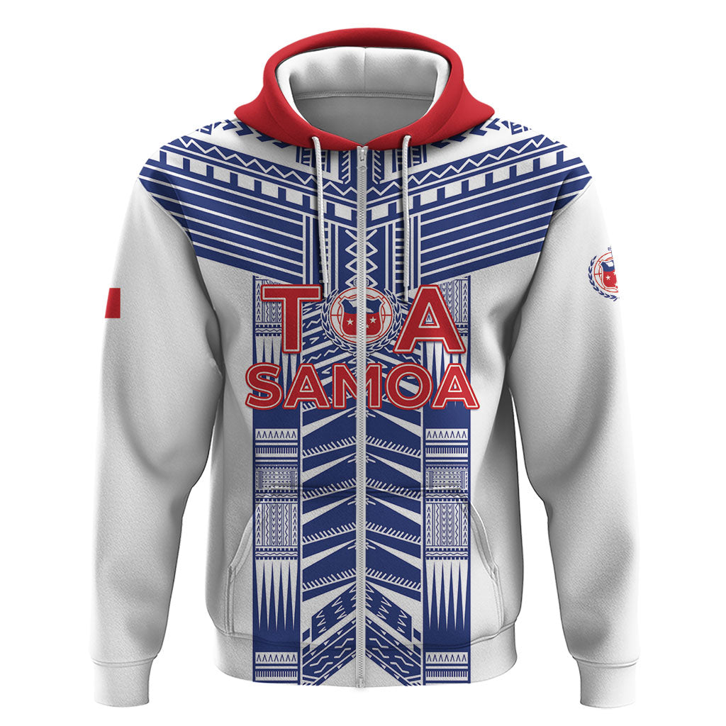 Custom Rugby Toa Samoa Hoodie Samoan Tatau White Version LT05 Zip Hoodie White - Polynesian Pride