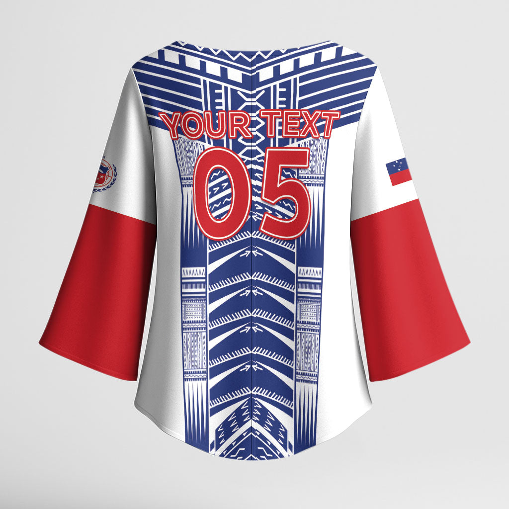 Custom Rugby Toa Samoa Kimono Sleeve Blouse Samoan Tatau White Version LT05 - Polynesian Pride
