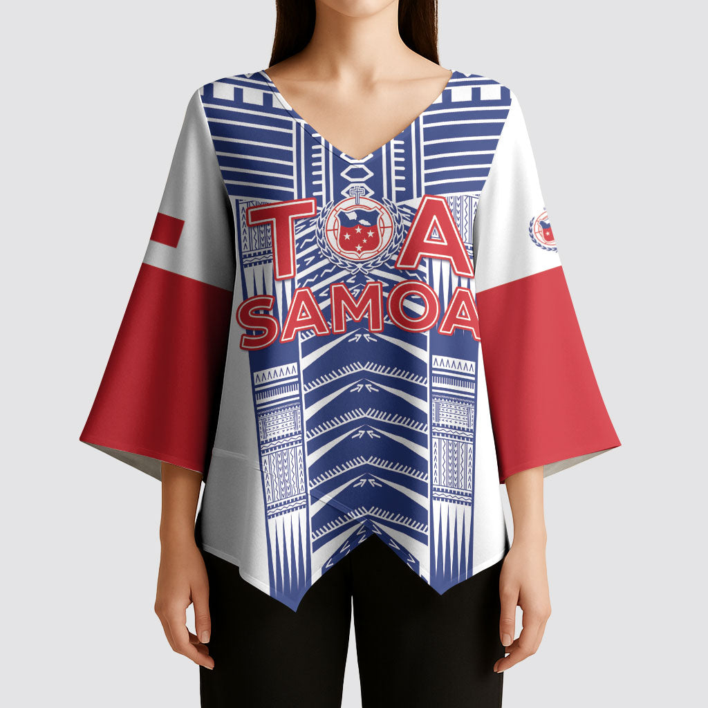 Custom Rugby Toa Samoa Kimono Sleeve Blouse Samoan Tatau White Version LT05 - Polynesian Pride