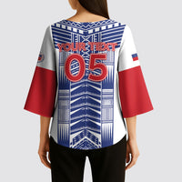 Custom Rugby Toa Samoa Kimono Sleeve Blouse Samoan Tatau White Version LT05 - Polynesian Pride
