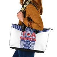 Rugby Toa Samoa Leather Tote Bag Samoan Tatau White Version LT05 White - Polynesian Pride