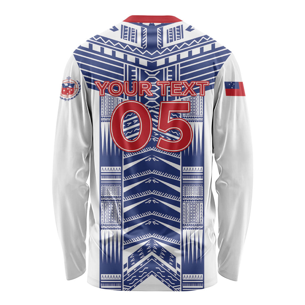 Custom Rugby Toa Samoa Long Sleeve Shirt Samoan Tatau White Version LT05 - Polynesian Pride