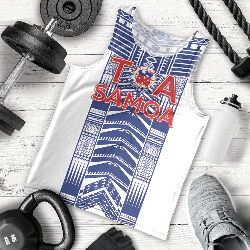 Custom Rugby Toa Samoa Men Tank Top Samoan Tatau White Version LT05 - Polynesian Pride