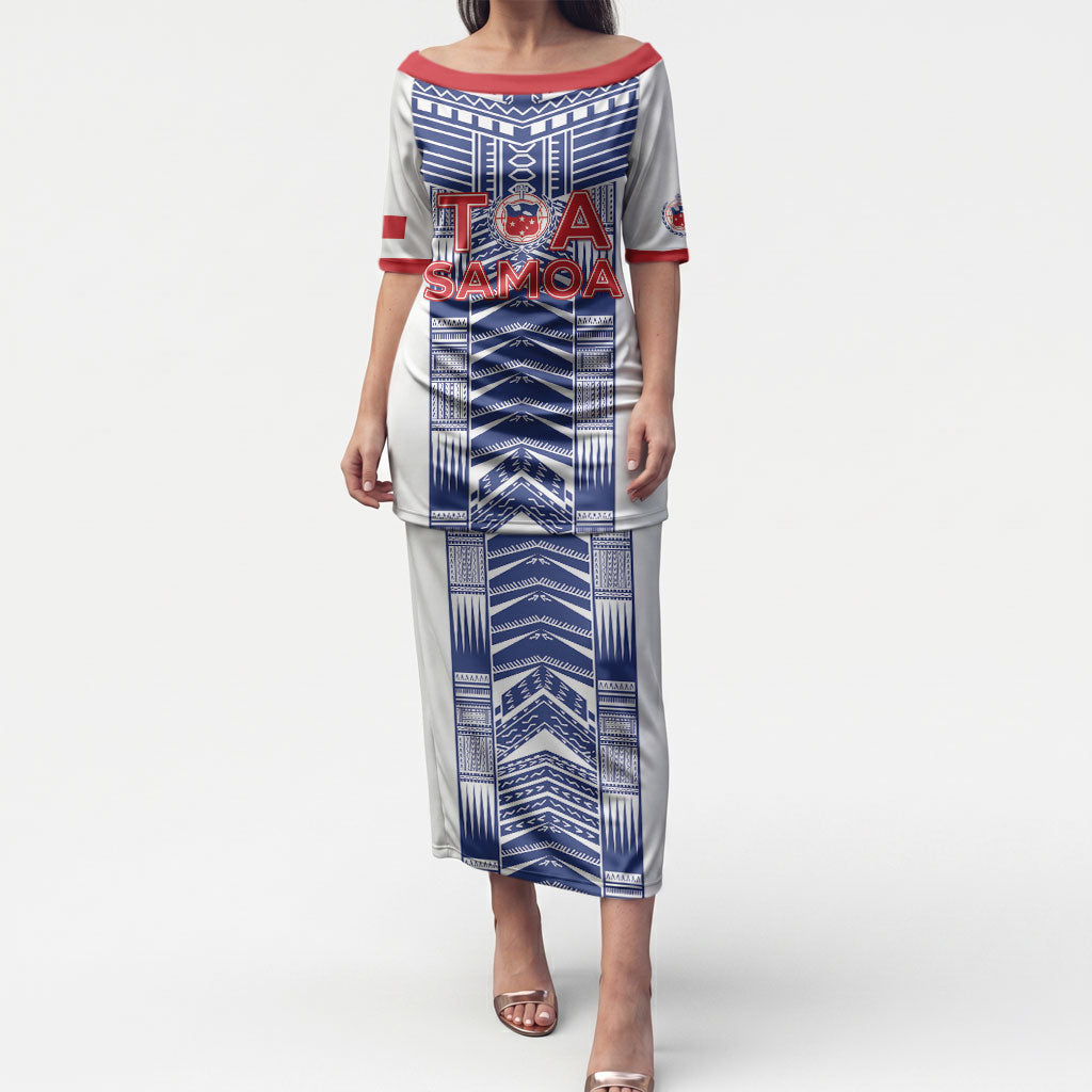 Custom Rugby Toa Samoa Puletasi Samoan Tatau White Version LT05 Long Dress White - Polynesian Pride