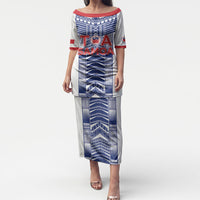 Custom Rugby Toa Samoa Puletasi Samoan Tatau White Version LT05 Long Dress White - Polynesian Pride