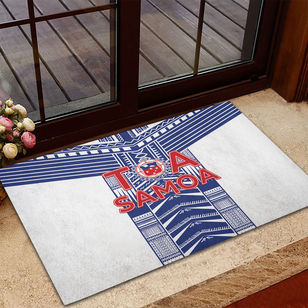 Rugby Toa Samoa Rubber Doormat Samoan Tatau White Version LT05 - Polynesian Pride