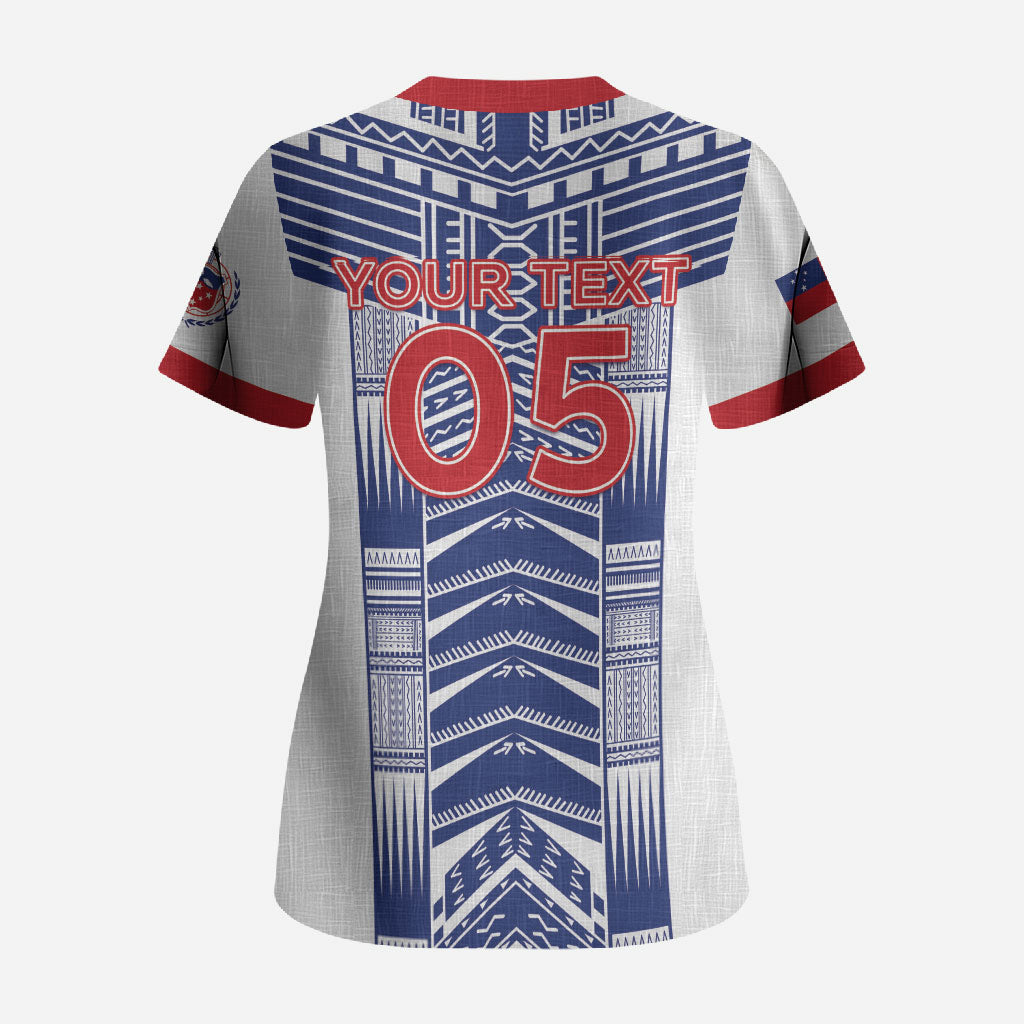 Custom Rugby Toa Samoa Scrub Top Samoan Tatau White Version LT05 - Polynesian Pride
