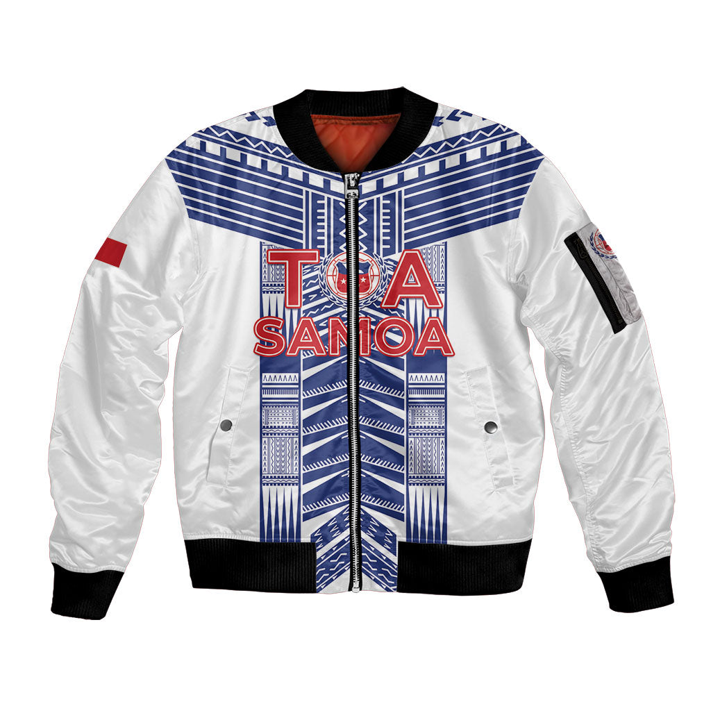 Custom Rugby Toa Samoa Sleeve Zip Bomber Jacket Samoan Tatau White Version LT05 Unisex White - Polynesian Pride