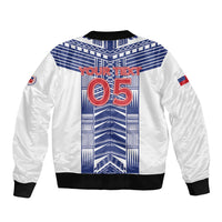 Custom Rugby Toa Samoa Sleeve Zip Bomber Jacket Samoan Tatau White Version LT05 - Polynesian Pride