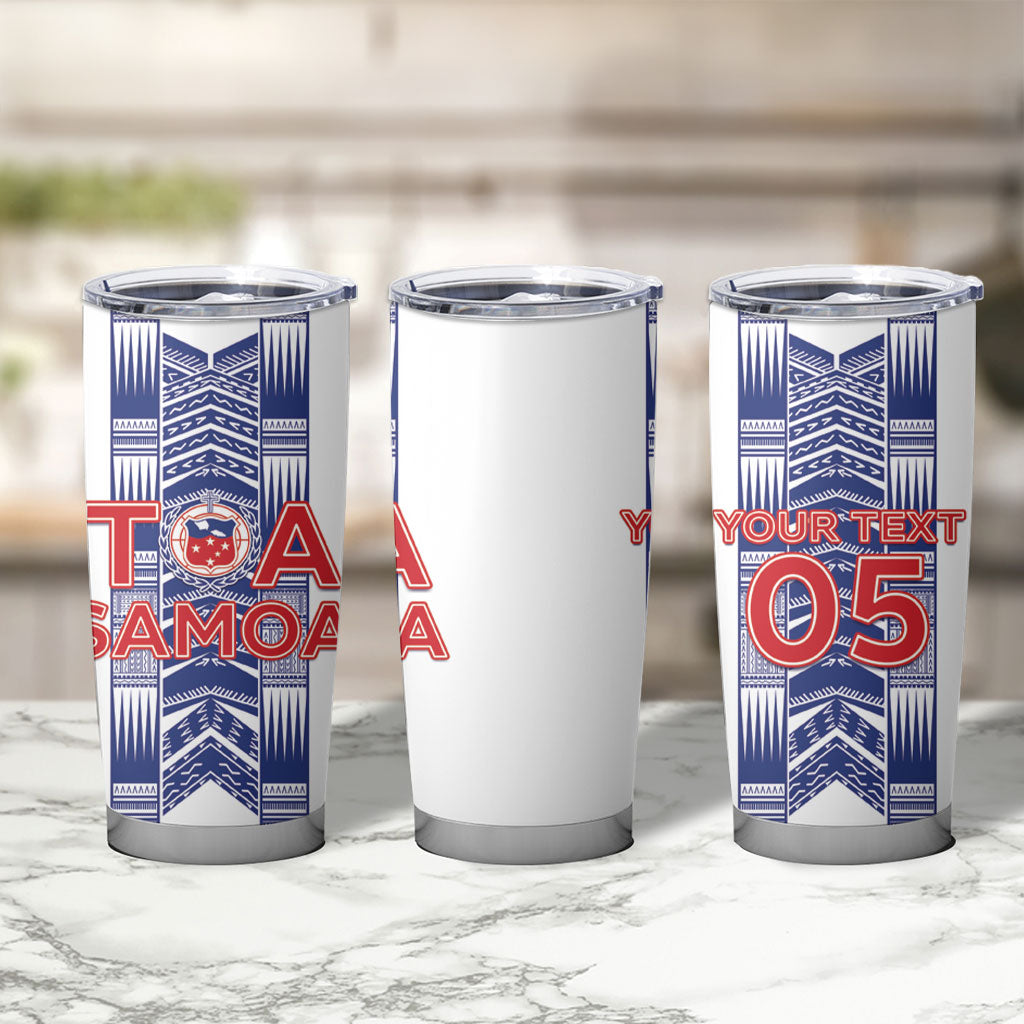Custom Rugby Toa Samoa Tumbler Cup Samoan Tatau White Version LT05 - Polynesian Pride
