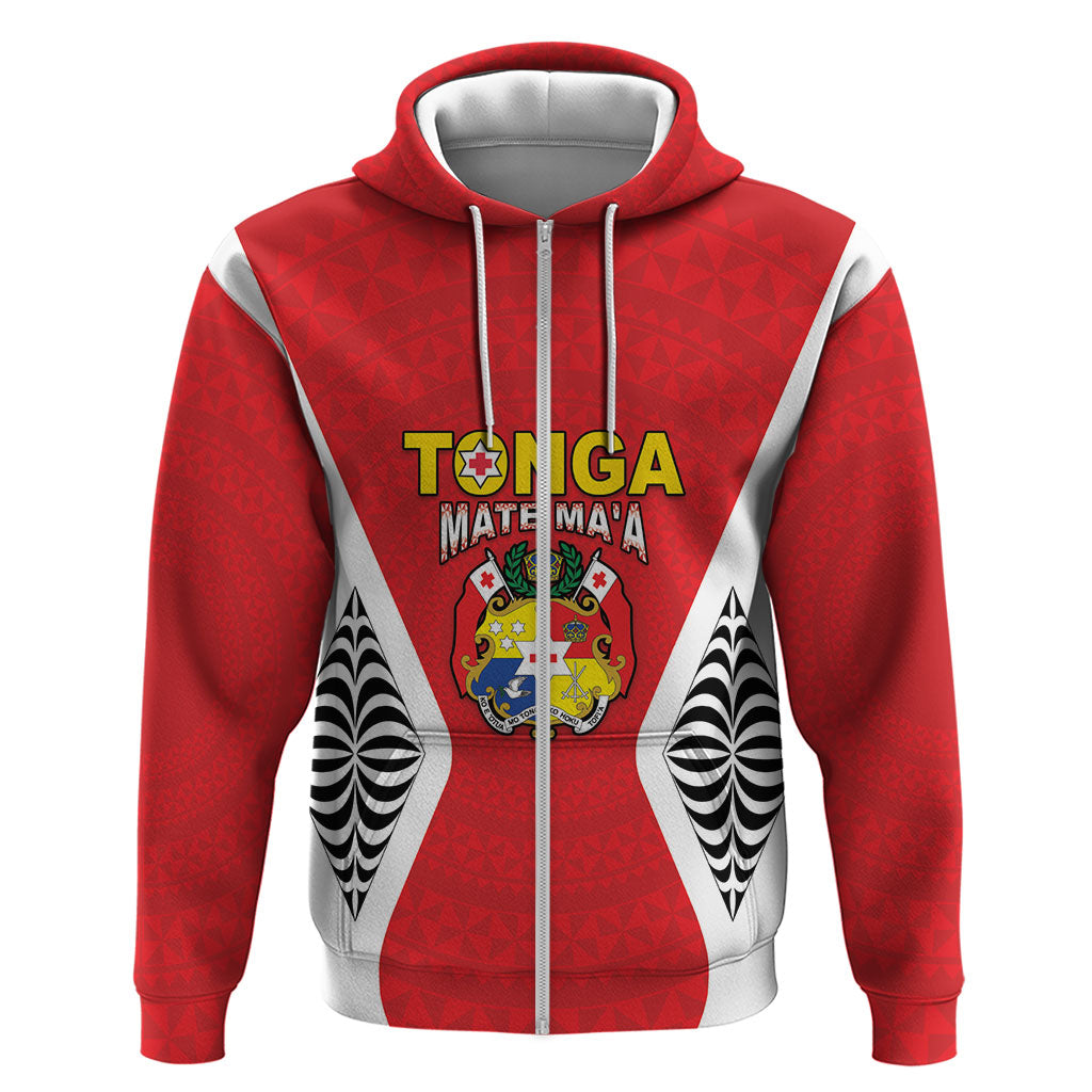Custom 2026 Tonga Rugby XIII Hoodie Sporty Style LT05 Zip Hoodie Red - Polynesian Pride