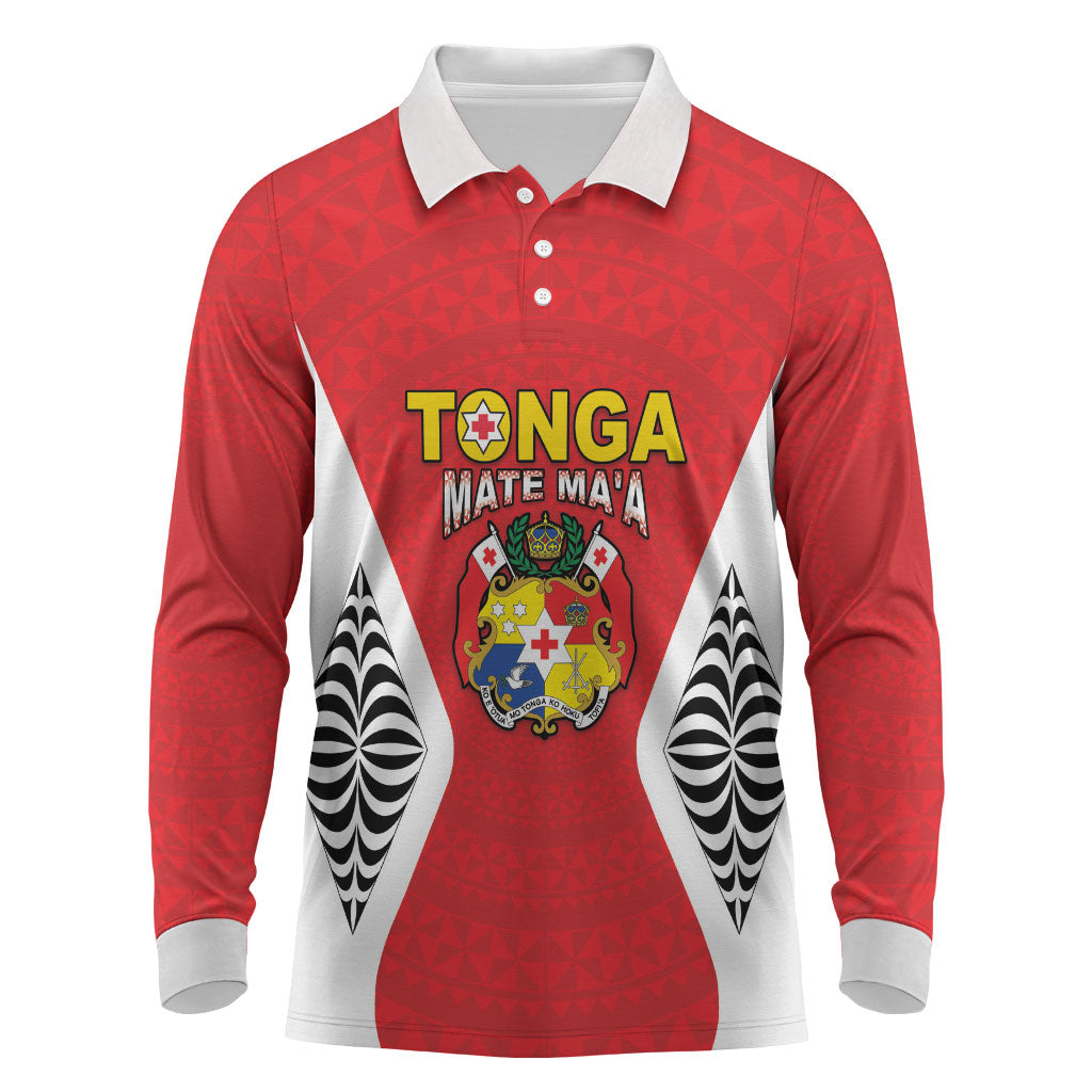 Custom 2026 Tonga Rugby XIII Long Sleeve Polo Shirt Sporty Style LT05 Red - Polynesian Pride
