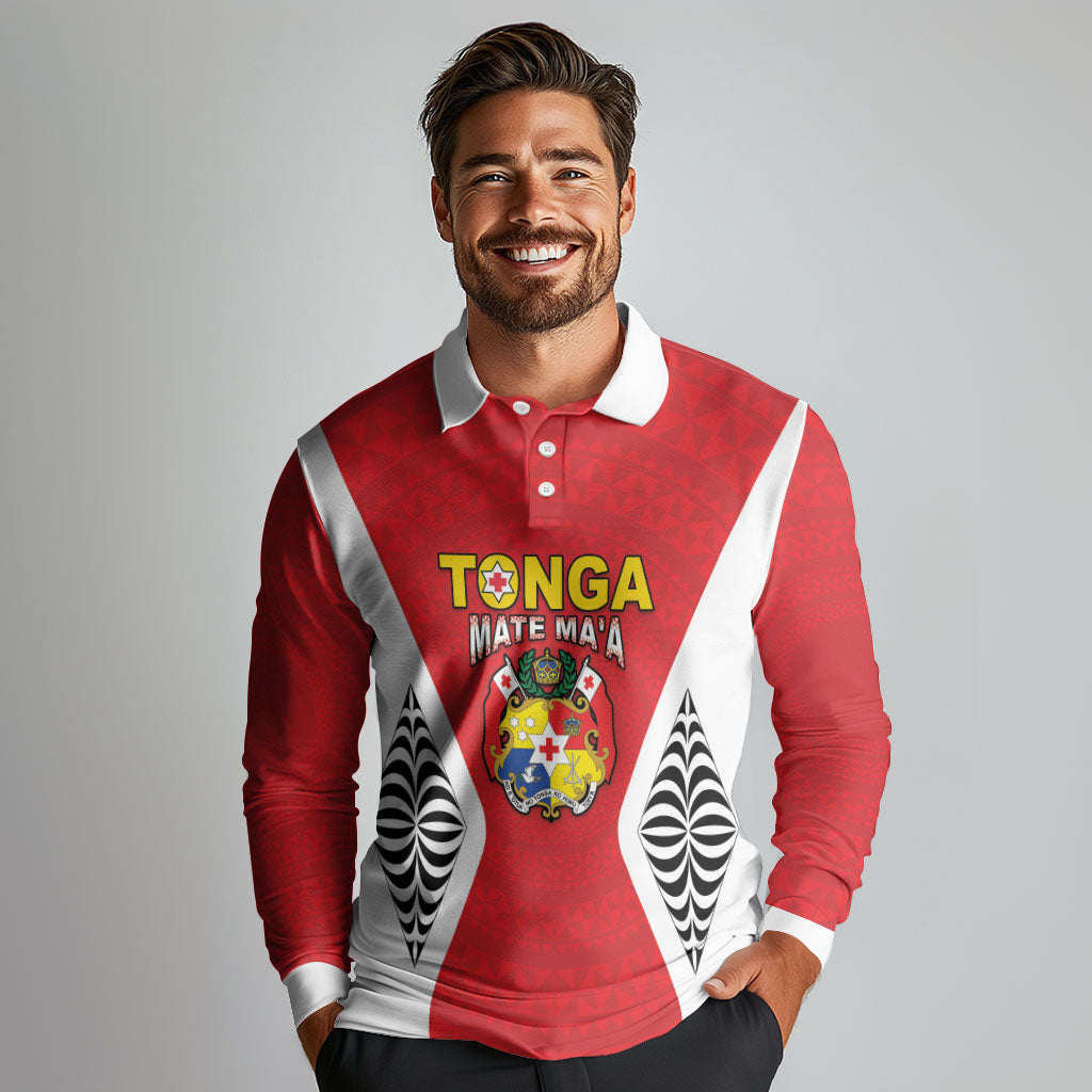Custom 2026 Tonga Rugby XIII Long Sleeve Polo Shirt Sporty Style LT05 - Polynesian Pride
