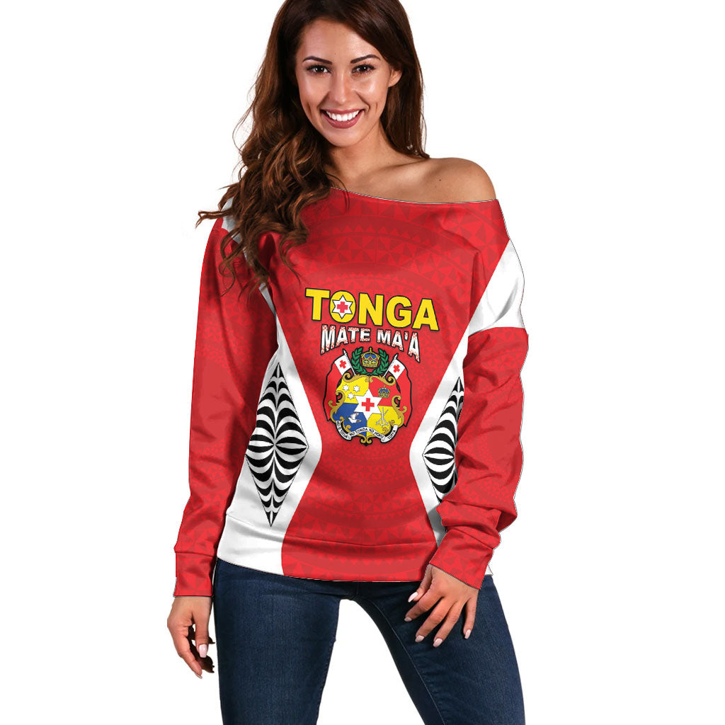 Custom 2026 Tonga Rugby XIII Off Shoulder Sweater Sporty Style LT05 Women Red - Polynesian Pride
