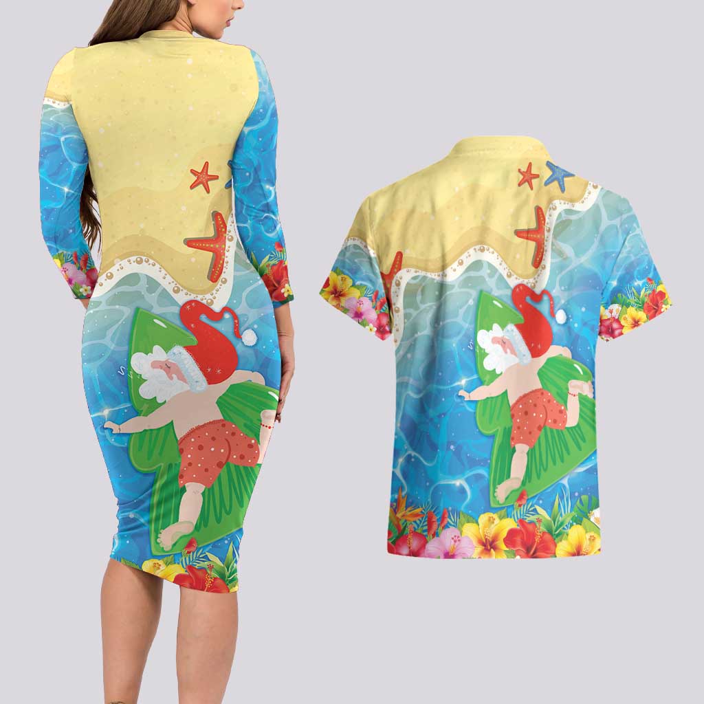 Christmas In Hawaii Couples Matching Long Sleeve Bodycon Dress and Hawaiian Shirt Tis The Sea Sun LT05 - Polynesian Pride