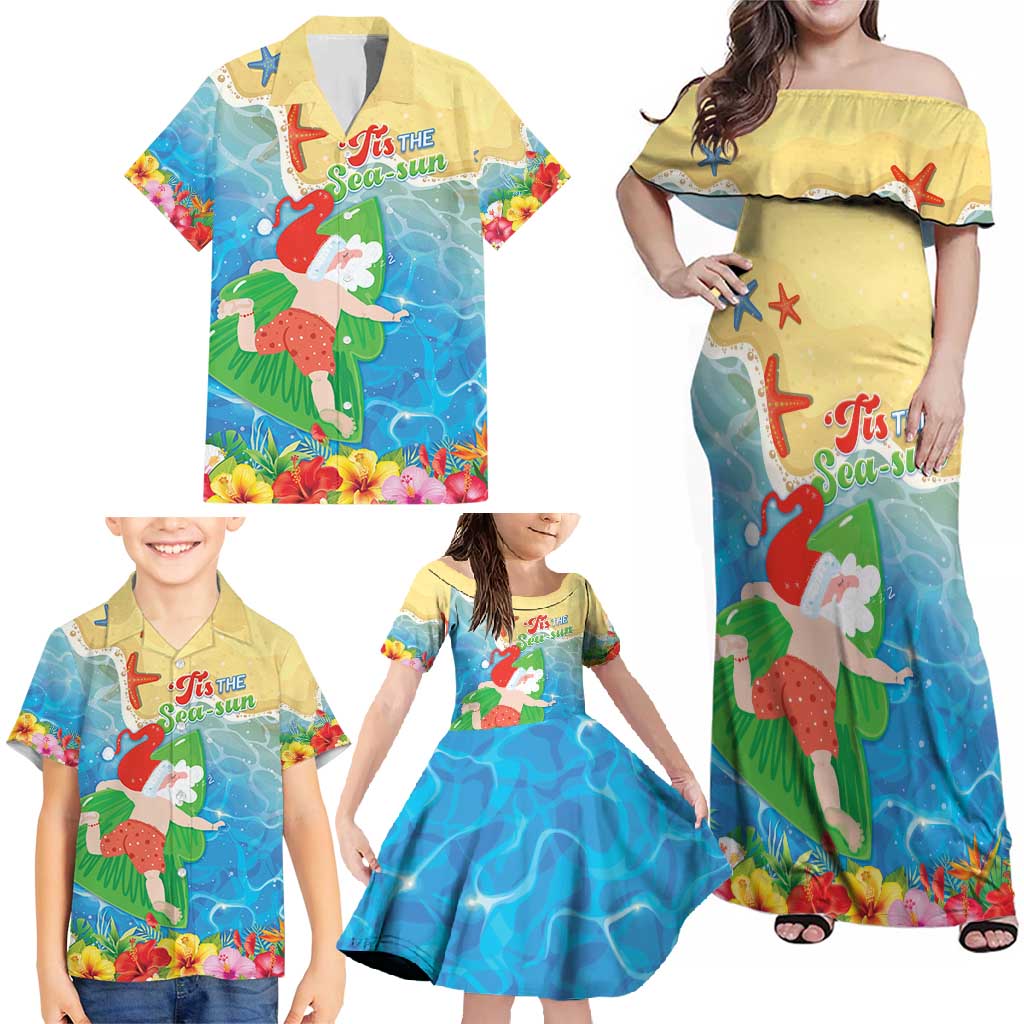 Christmas In Hawaii Family Matching Off Shoulder Maxi Dress and Hawaiian Shirt Tis The Sea Sun LT05 - Polynesian Pride