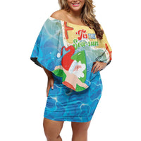 Christmas In Hawaii Family Matching Off Shoulder Short Dress and Hawaiian Shirt Tis The Sea Sun LT05 Mom's Dress Blue - Polynesian Pride
