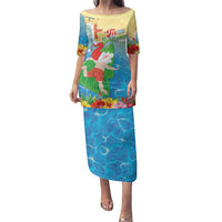 Christmas In Hawaii Family Matching Puletasi and Hawaiian Shirt Tis The Sea Sun LT05 Mom's Dress Blue - Polynesian Pride