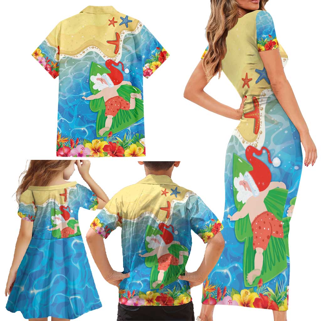 Christmas In Hawaii Family Matching Short Sleeve Bodycon Dress and Hawaiian Shirt Tis The Sea Sun LT05 - Polynesian Pride