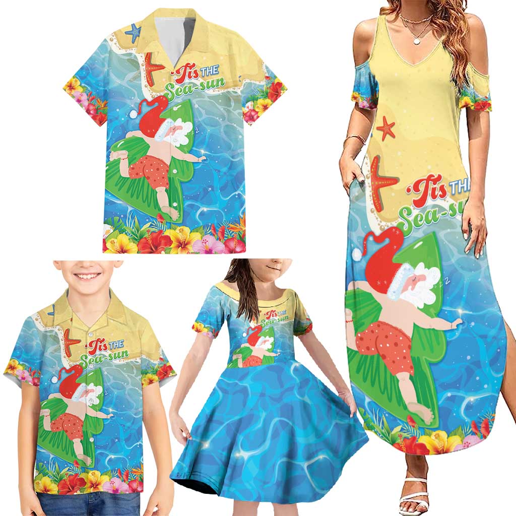 Christmas In Hawaii Family Matching Summer Maxi Dress and Hawaiian Shirt Tis The Sea Sun LT05 - Polynesian Pride