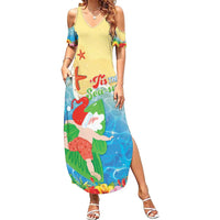 Christmas In Hawaii Family Matching Summer Maxi Dress and Hawaiian Shirt Tis The Sea Sun LT05 Mom's Dress Blue - Polynesian Pride