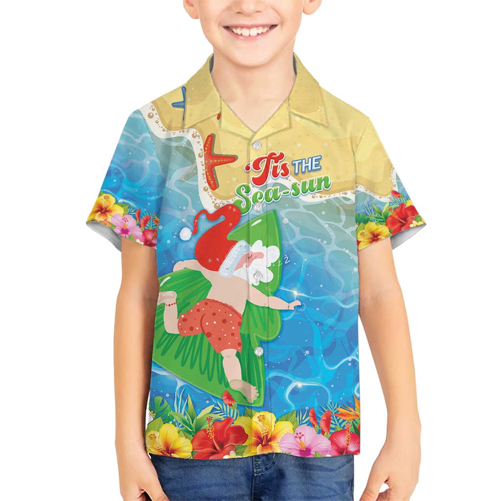 Christmas In Hawaii Family Matching Summer Maxi Dress and Hawaiian Shirt Tis The Sea Sun LT05 Son's Shirt Blue - Polynesian Pride