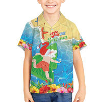 Christmas In Hawaii Family Matching Summer Maxi Dress and Hawaiian Shirt Tis The Sea Sun LT05 Son's Shirt Blue - Polynesian Pride