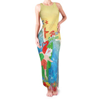 Christmas In Hawaii Family Matching Tank Maxi Dress and Hawaiian Shirt Tis The Sea Sun LT05 Mom's Dress Blue - Polynesian Pride