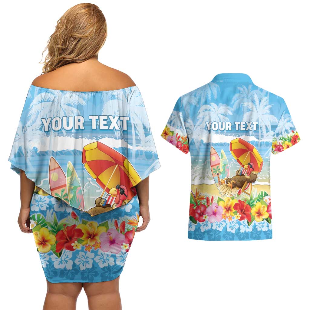 Personalised Hawaii Funny Thanksgiving Couples Matching Off Shoulder Short Dress and Hawaiian Shirt Thankful From The Beach