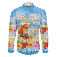 Personalised Hawaii Funny Thanksgiving Family Matching Off The Shoulder Long Sleeve Dress and Hawaiian Shirt Thankful From The Beach LT05 Dad's Shirt - Long Sleeve Blue - Polynesian Pride