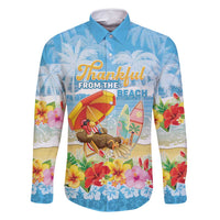 Personalised Hawaii Funny Thanksgiving Family Matching Off Shoulder Maxi Dress and Hawaiian Shirt Thankful From The Beach LT05 Dad's Shirt - Long Sleeve Blue - Polynesian Pride